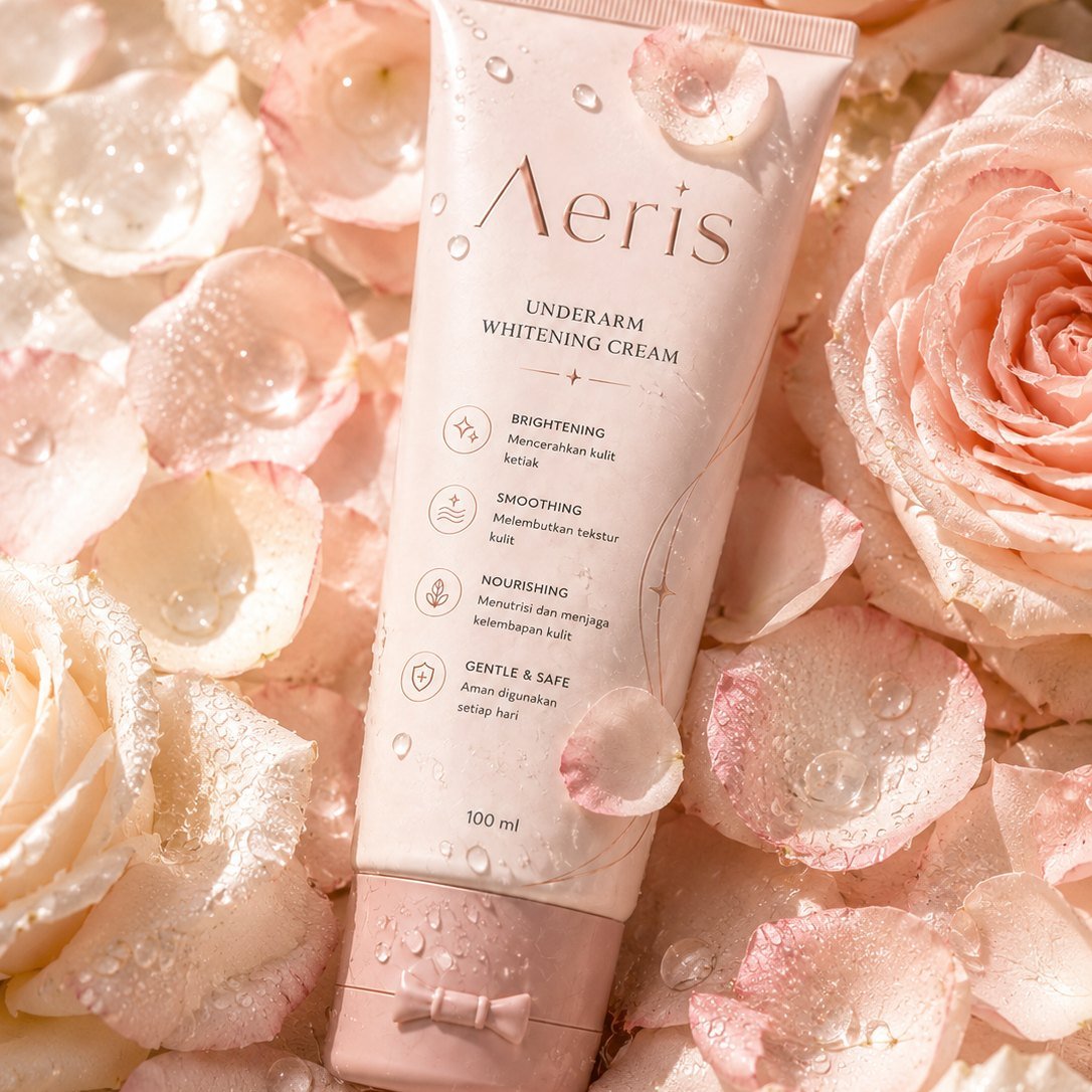 AERIS Underarm Cream among fresh pink roses
